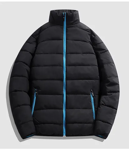 Men Women Retro Stand Collar Padded Jacket Casual Winter Color Block Windproof Zipper Padded Top For Couple Outdoor Warm Coat