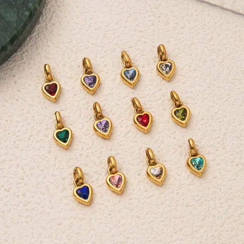 Stainless Steel Heart Birthstone Pendant Rhinestone DIY Jewelry Accessory For Necklace Crafting Birth Month Charm Gold Pendants