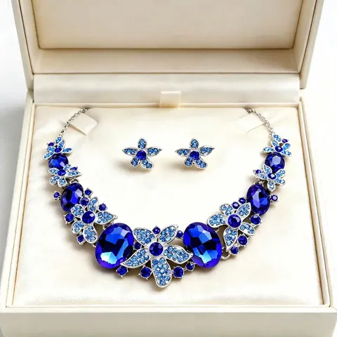 Bridal Alloy Rhinestone Jewelry Set Floral Crystal Necklace Earrings Set For Wedding Banquet Bridal Party Fashion Jewelry