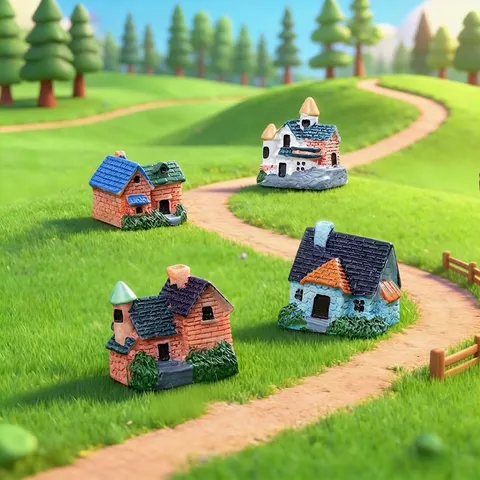 Pastoral Resin Miniature House Villa Micro Landscape Succulent Flowerpot Decorative Ornament Fairy Garden Cottage Craft Model Figurine