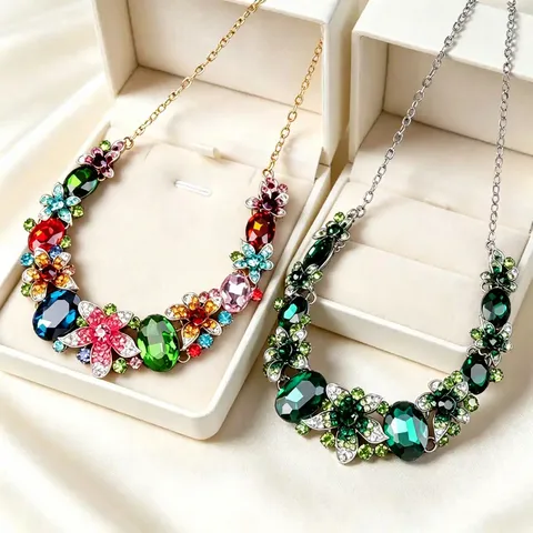 Bridal Alloy Rhinestone Jewelry Set Floral Crystal Necklace Earrings Set For Wedding Banquet Bridal Party Fashion Jewelry