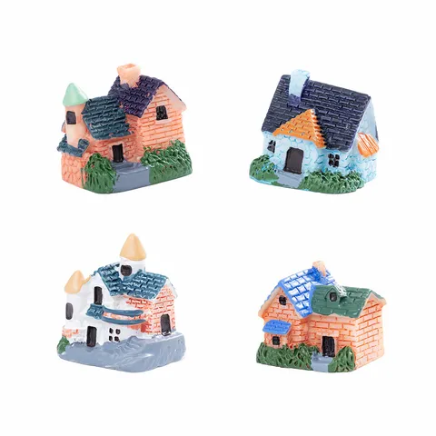 Pastoral Resin Miniature House Villa Micro Landscape Succulent Flowerpot Decorative Ornament Fairy Garden Cottage Craft Model Figurine