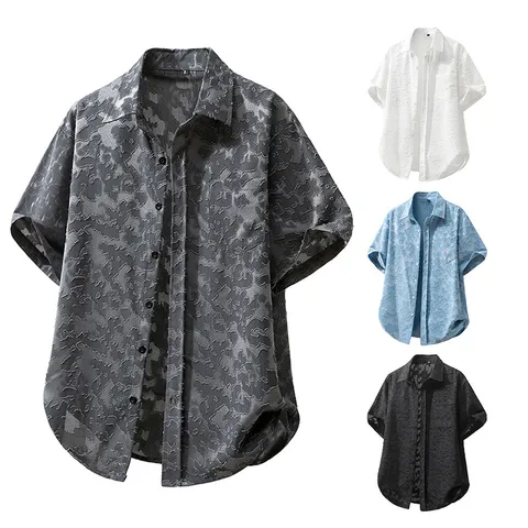 Camisa Casual Retro de Manga Corta para Hombre Estilo Streetwear de Playa Poliéster Estampado Top con Bolsillo en el Pecho