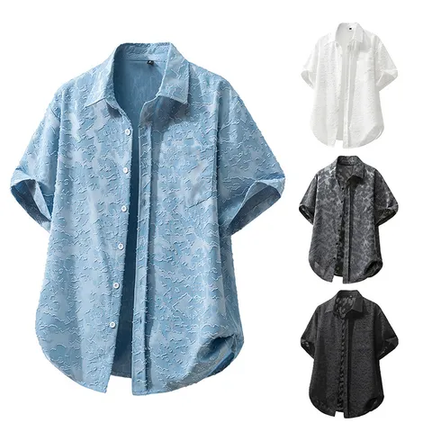 Camisa Casual Retro de Manga Corta para Hombre Estilo Streetwear de Playa Poliéster Estampado Top con Bolsillo en el Pecho