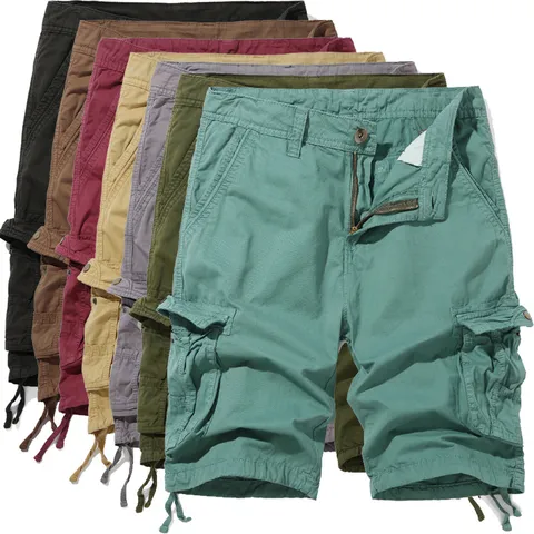 Men's Cotton Cargo Shorts Loose Fit Multi-Pocket Drawstring Summer Casual Five-Point Bottom Pants For Outdoor Men