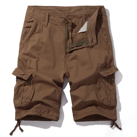 Men's Cotton Cargo Shorts Loose Fit Multi-Pocket Drawstring Summer Casual Five-Point Bottom Pants For Outdoor Men