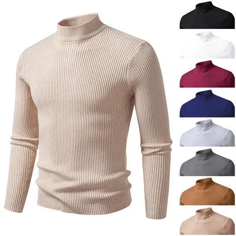 Men Slim Fit Mock Neck Ribbed Knit Sweater Mockneck Long Sleeve Pullover Soft Warm Polyester Winter Base Layer Top
