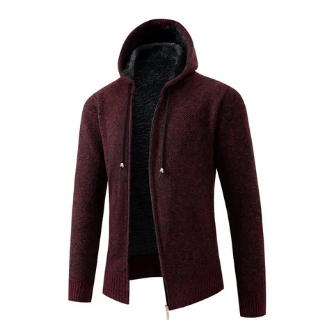 Giacca da Uomo in Maglia con Cappuccio Foderata in Pile Pesante con Cerniera Cardigan Tinta Unita Caldo Cappotto Invernale