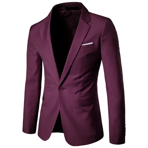 Men's Slim Fit Blazer Jacket Polyester Single Button Notched Lapel Solid Color Business Casual Sport Coat For Wedding Party