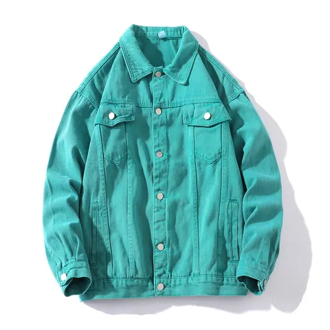 Herren Lose Denim Jacke Lässig Revers Knöpfe Polyester Oberbekleidung Mantel Mit Taschen Einfarbig Mode Männlich Top