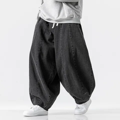 Jean Harem Ample Style Japonais pour Hommes Streetwear Américain Pantalon en Denim Jambe Large Oversized Lavé Décontracté en Coton Long