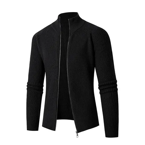 Cardigan Décontracté pour Hommes Col Montant Fermeture Éclair Pull Tricot à Côtes Veste Mélange de Polyester Couleur Unie Haut