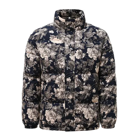 Men Fashion Winter Padded Jacket Floral Print Stand Collar Thick Warm Outerwear Casual Streetwear Padded Coat Men Clothing Top