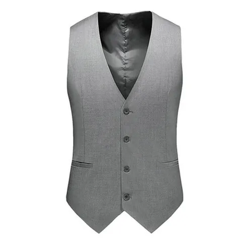 Men's Slim Fit Business Suit Vest Solid Color Sleeveless V-Neck Waistcoat Polyester Blend Casual Dress Vest For Wedding Party Groomsmen