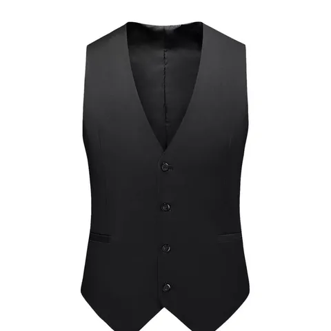 Men's Slim Fit Business Suit Vest Solid Color Sleeveless V-Neck Waistcoat Polyester Blend Casual Dress Vest For Wedding Party Groomsmen