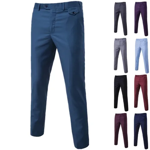 Pantalon de Costume Homme Coupe Slim Droite Business Décontracté Mélange de Coton Sans Repassage pour Mariage Bureau Quotidien