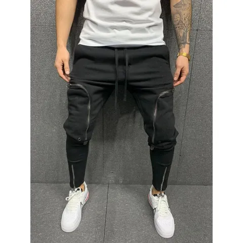 Ανδρική Φόρμα Slim Fit Τσέπες με Φερμουάρ Μανσέτες στον Αστράγαλο Κορδόνι Αθλητικό Casual Παντελόνι Γυμναστηρίου Μείγμα Πολυεστέρα Βαμβακιού