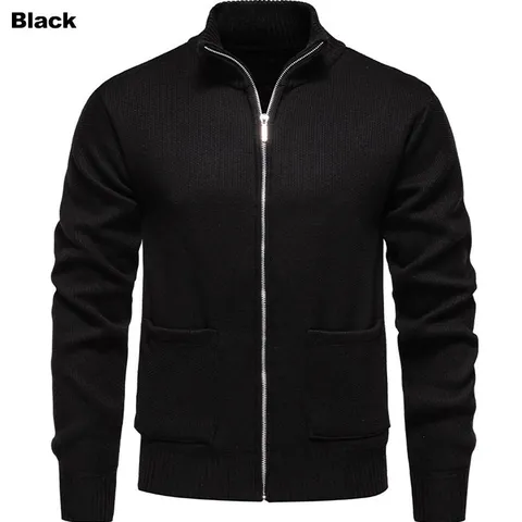 Men's Casual Stand Collar Full Zip Knit Cardigan Sweater Solid Color Long Sleeve Ribbed Trim Fashion Business Urban Tops