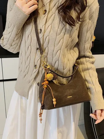 Mujer Moda Ante Bolso de Hombro Casual Commuting Hobo Bandolera Color Sólido Elegante Bolso Diario