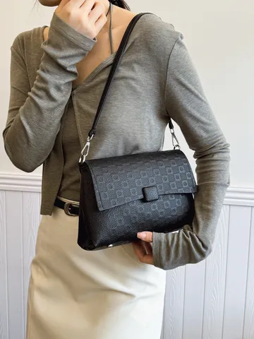 Bolso de Hombro de Cuero PU de Moda para Mujer Bolso Tote Geométrico Grabado Casual Diario
