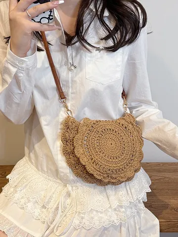 Bolso de Hombro de Paja para Mujer Bolso Cruzado de Playa Casual de Verano Gran Capacidad Bolso de Mano Hecho a Mano Viaje de Vacaciones