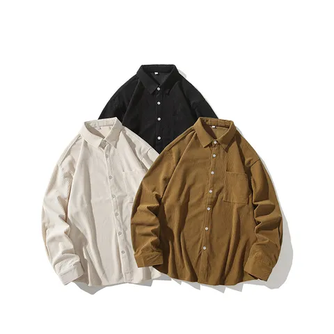 Chaqueta de Camisa de Pana Rétro para Hombre Ajuste Holgado Manga Larga con Botones Primavera Otoño Vintage Color Sólido Minimalista Top
