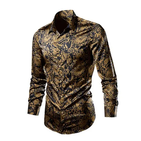Camicia Hawaiana Casual da Uomo Poliestere Manica Lunga Bottoni Stampata Leopardo Floreale Moda Urbana Uomo