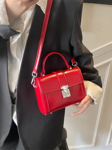 Bolso Bandolera Minimalista de Cuero PU para Mujer Vintage Cierre Metálico Pequeño Bolso Cuadrado Bolso de Commuting