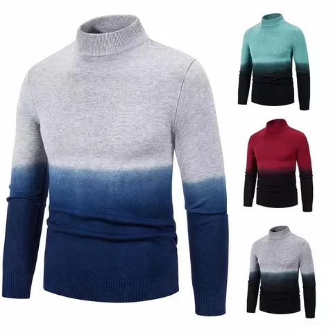 Jersey De Punto Casual Con Cuello Alto Degradado Para Hombre Slim Fit Manga Larga Invierno Moda Top De Punto