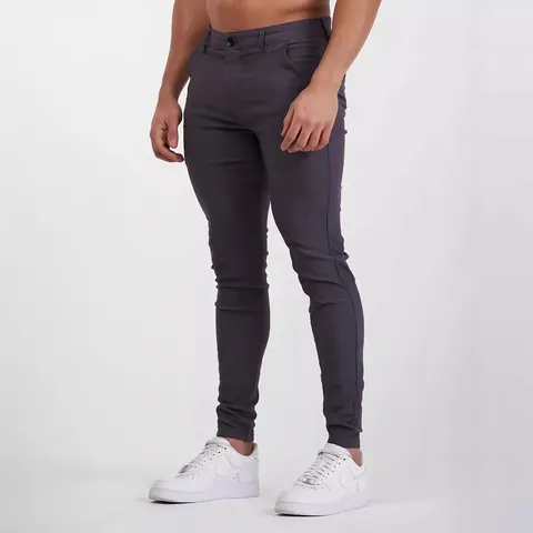 Men's Casual Stretch Slim Fit Straight Long Pants Solid Color Button Fly Trousers