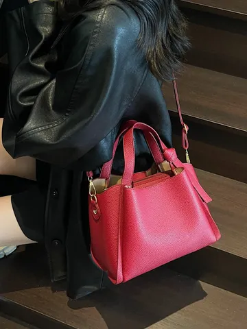 Bolso Cubo de Cuero PU Minimalista Urbano para Mujer Gran Capacidad Bolso de Hombro Cruzado Casual Commuter