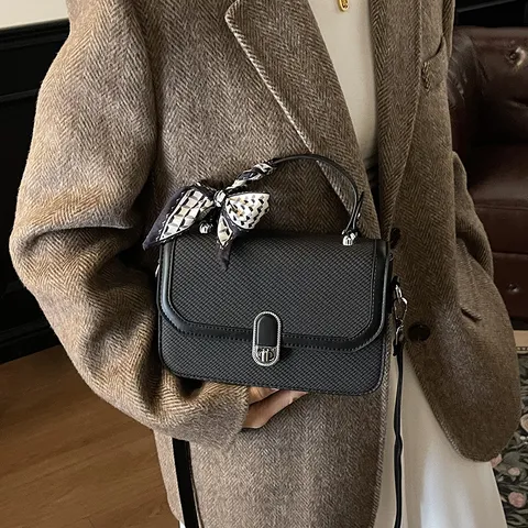 Bolso Bandolera Minimalista De Cuero PU Para Mujer Color Sólido Pequeño Bolso De Mano Cuadrado Bolso Informal Solapa Asa Superior