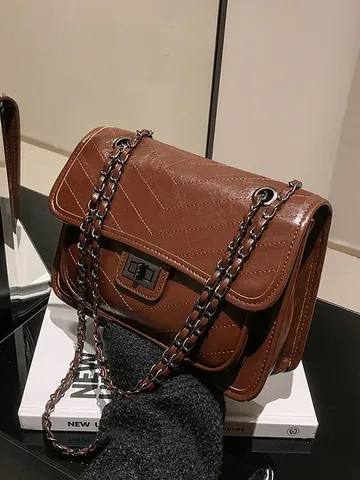 Mujer Bolso Bandolera de Cadena Acolchado PU Cuero Vintage Bolso de Hombro Estilo Diseñador Bolso de Mano con Solapa Moda Mujer