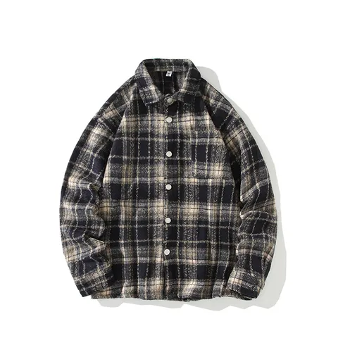 Giacca a Camicia di Flanella a Quadri da Uomo Vestibilità Comoda Manica Lunga Casual Misto Lana Cappotto Autunno Inverno Top
