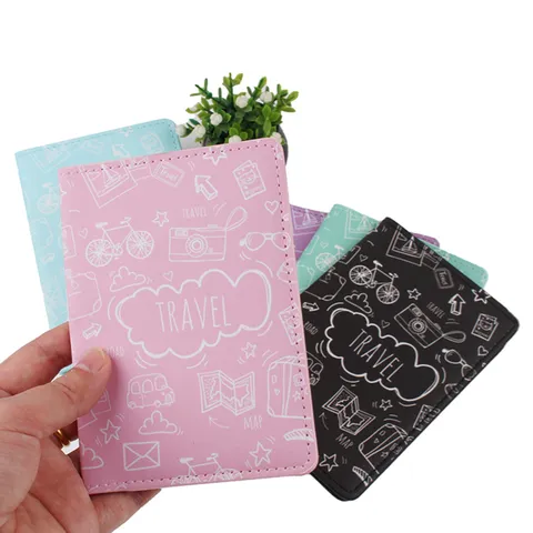 Funda para Pasaporte de Viaje de Cuero PU con Impresión Digital Estilo Coreano Organizador de Documentos Multifuncional con Graffiti para Avión