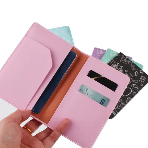 Funda para Pasaporte de Viaje de Cuero PU con Impresión Digital Estilo Coreano Organizador de Documentos Multifuncional con Graffiti para Avión