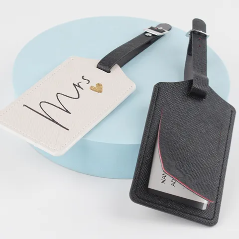 Saffiano PU-Leder Bagagelabel Reisaccessoire Waterdicht Kofferlabel Met Privacyflap Voor Stellen Mr Mrs Huwelijkscadeau Taslabel