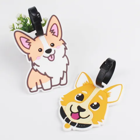 Cute Cartoon Corgi Dog Luggage Tag PVC Travel Suitcase Identifier Bag Pendant Anti-lost ID Label For Women Kids Travel Accessory