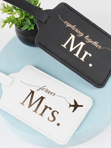 Mr Mrs PU Leather Luggage Tags Waterproof Travel Suitcase ID Labels Honeymoon Wedding Gift Accessory For Couples Black White