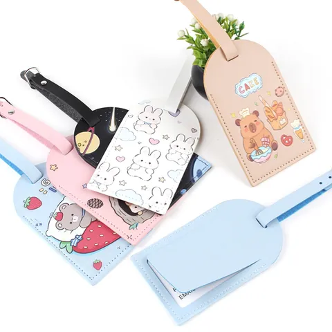 Cute Cartoon Bear PU Leather Luggage Tag Privacy Flap Suitcase ID Label Name Address Tag For Travel Backpack Baggage Accessories