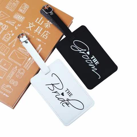 Minimalistische PU Lederen Bagagelabels Rechthoekige Koppels Reizen Koffer ID Labels Met Riem Voor Bruiloft Huwelijksreis Cadeau