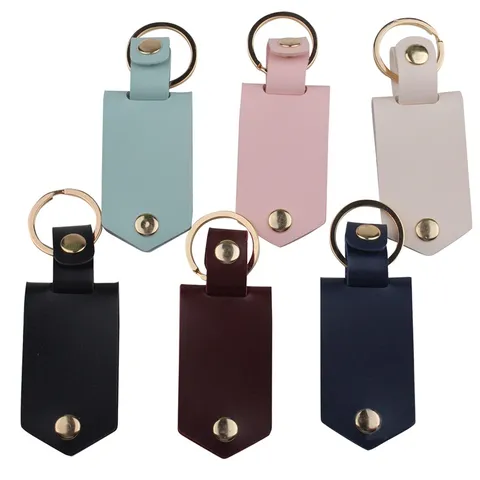 PU Leather Aluminum Alloy Sublimation Blank Keychain Heat Transfer Key Ring Shield Shape Solid Color Key Fob Bag Charms Decor Gift