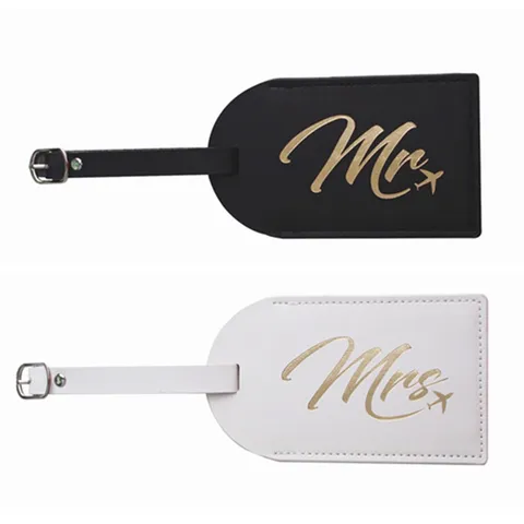 Koppel PU Lederen Bagagelabels Met Vliegtuigpatroon Mr En Mrs Belettering Kofferidentificatie Reisaccessoires Voor Huwelijksgeschenk