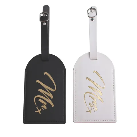 Koppel PU Lederen Bagagelabels Met Vliegtuigpatroon Mr En Mrs Belettering Kofferidentificatie Reisaccessoires Voor Huwelijksgeschenk