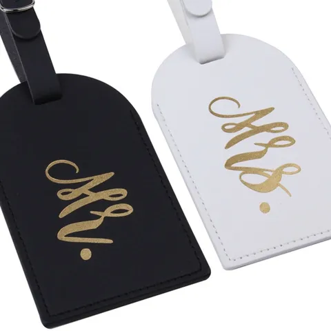 Creatieve Koppel Bagagelabels PU Leer Reiskoffer ID Labels Mr en Mrs Warmdruk Koffer Tag Huwelijkscadeau