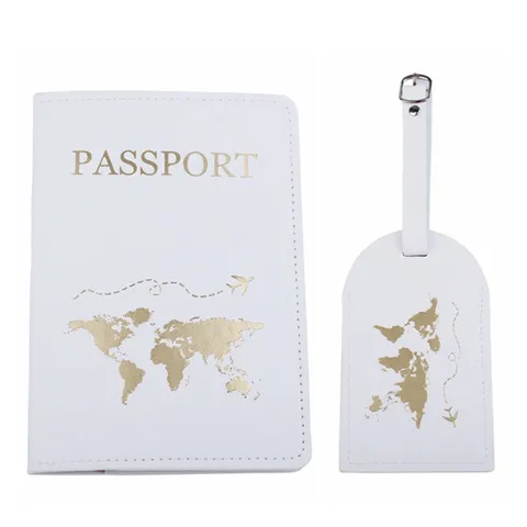 Porta Passaporto E Etichetta Per Bagaglio In Pelle PU Mappa Del Mondo Aereo Accessori Da Viaggio Copertura Per Uomini Donne