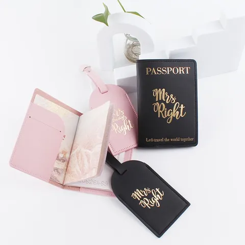 PU-leren Reisbagagelabels En Paspoorthouders Voor Stellen Mr Mrs Right Bruiloft Benodigdheden Koffer Identificatie Labels