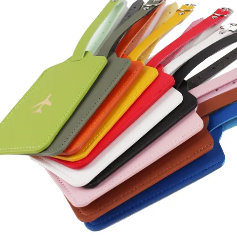 Étiquette à Bagages de Voyage en Cuir PU Colorée Motif Avion Identifiant de Nom d'Adresse de Valise Pour Accessoires de Voyage