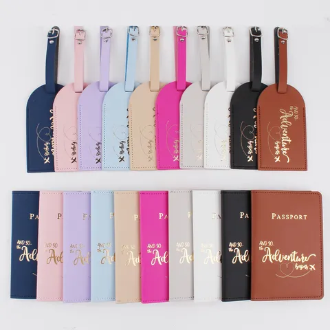 Set Porta Passaporto E Etichetta Per Bagagli In Pelle PU Organizzatore Per Documenti Di Viaggio Multifunzionale Con Stampa A Caldo Aereo Motivo Lettere Per Uomo Donna