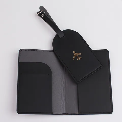 Juego de Porta Pasaporte de Viaje y Etiqueta de Equipaje de Cuero PU Organizador de Documentos Funda para Pasaporte Maleta